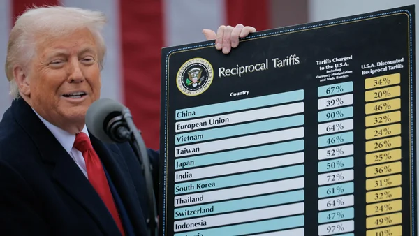 Donald Trump tient un tableau comparatif des tarifs douaniers avec différents pays