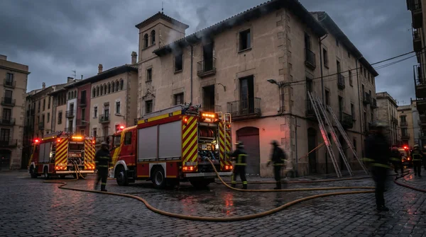 Des pompiers interviennent sur un incendie dans un immeuble près de Barcelone