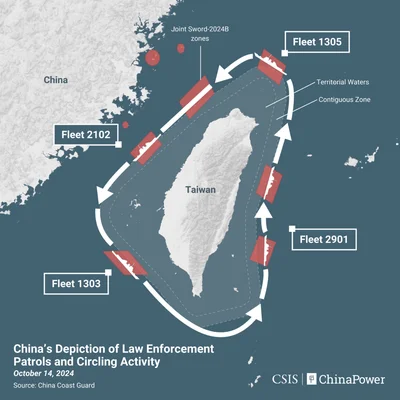 This handout from China's People's Liberation Army (PLA) Eastern Theatre Command released on October 14, 2024 shows a map of