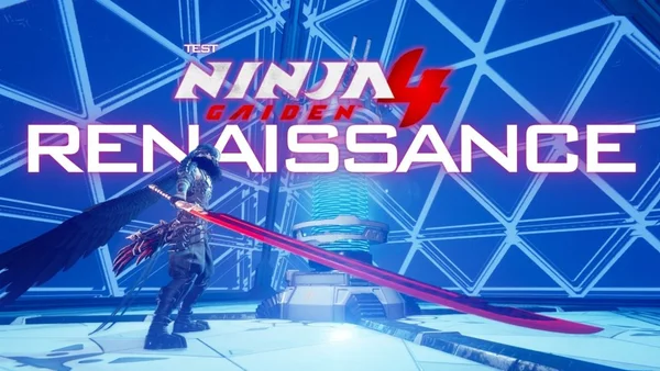 Graphisme promotionnel pour Ninja Gaiden 4: Renaissance montrant un personnage tenant une épée rouge.