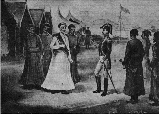 Painting by M.V. Dhurandhar depicting the historical arrest of Nana Phadnavis.