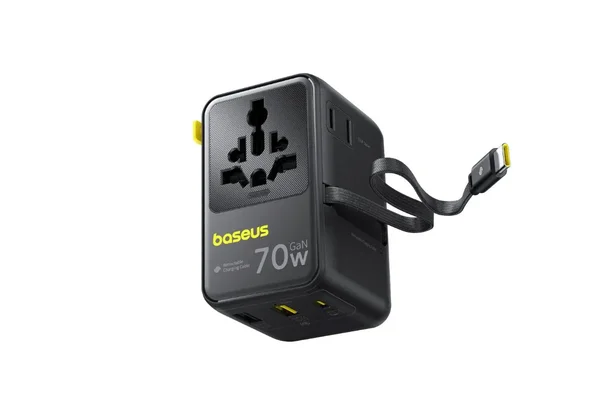 The Verge product shot of the white Baseus 6-in-1 Universal Travel Adapter on sale