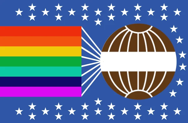 Graphique du Drapeau de la Paix Mondiale avec globe terrestre et étoiles sur fond bleu.