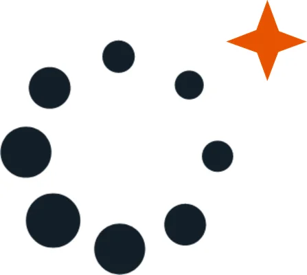 Logo transparent de Cellebrite montrant un arc de cercle de points noirs et une étoile orange.