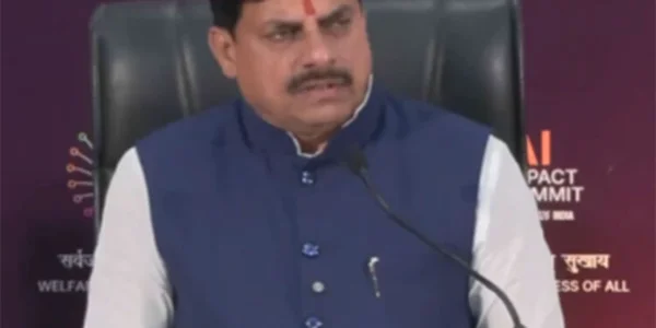 Mohan Yadav at the India AI Impact Summit discussing artificial intelligence.