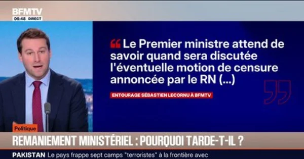 Capture d'écran du journal BFMTV sur le report du remaniement ministériel