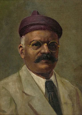 Self-portrait oil painting of the Indian artist M.V. Dhurandhar.
