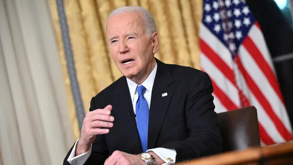 Le président américain sortant Joe Biden a prononcé son discours d'adieux du Bureau ovale, à la Maison Blanche, à Washington, mercredi 15 janvier 2025.