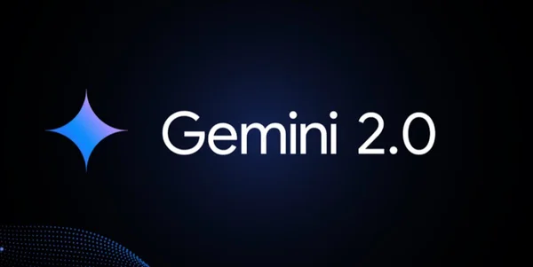 Graphique promotionnel avec le logo et le texte 'Gemini 2.0' sur fond bleu dégradé.