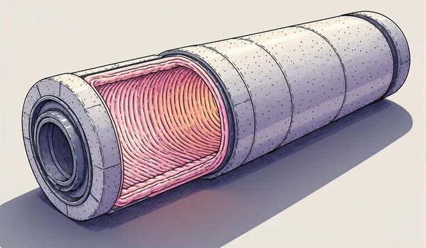 Premier plan d'un masturbateur moderne ouvert et cylindrique sur une surface sombre, l'intérieur montrant une texture complexe et nervurée en silicone translucide, éclairage latéral qui accentue les reliefs