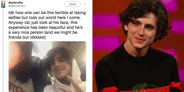 Collage de mèmes TikTok et tweets moquant le franglais de Timothée Chalamet