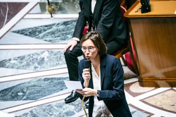 Portrait of France s Minister for Public Accounts Amelie de Montchalin , as she speaks / answers a question, Session of questions to the government…