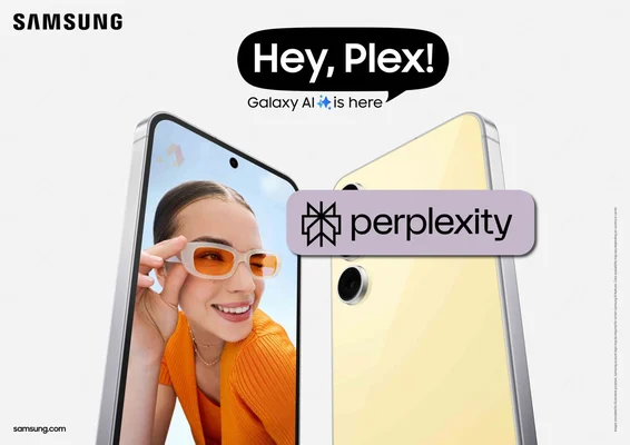 Une publicité Samsung pour l'intégration de Perplexity et Galaxy AI avec « Hey, Plex! ».