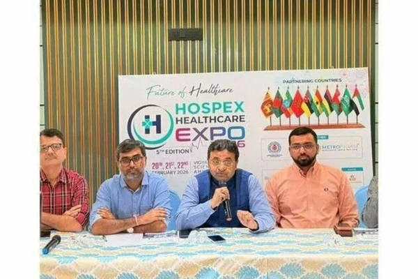Promotional material for HOSPEX Healthcare Expo 2026 showcasing future healthcare aligned with PM Modi's vision.