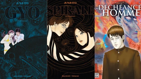 Éditions françaises des mangas de Junji Ito publiées chez Delcourt : Gyo, Spirale et La Déchéance d'un Homme