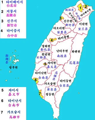 Political map of Taiwan illustrating its geographical location.