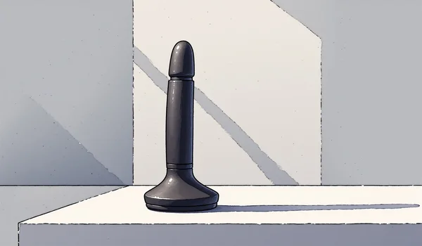 Masseur prostatique en silicone médical de couleur noire, courbé avec une base renflée, posé en équilibre sur une surface blanche minimale, la forme incurvée bien visible pour montrer sa destination anatomique
