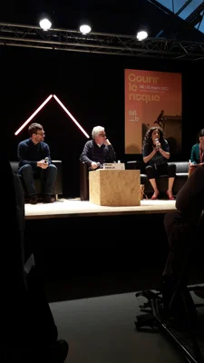 Nicolas Mathieu speaking during a dialogue at the Bron Book Fair 2022.