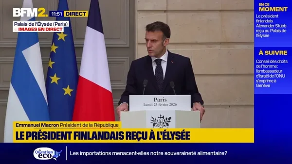 Emmanuel Macron à l'Élysée recevant le président finlandais.
