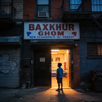 Exterior of a boxing gym in Newark with warm light spilling out onto a dark street.