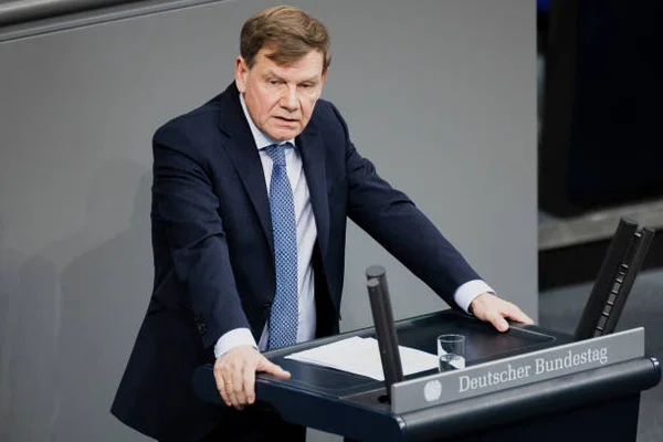 Johann David Wadephul, Member of the German Parliament , is pictured during a debate of the German Bundestag about the massacre of Butcha on April…