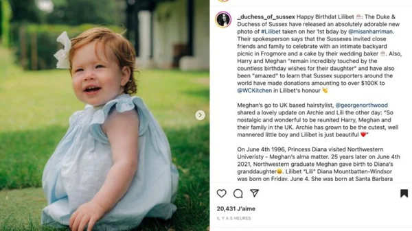 Lilibet, fille du duc et de la duchesse de Sussex, photographiée pour son anniversaire.