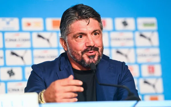 Gennaro Gattuso s'exprimant lors de sa première conférence de presse à Marseille.
