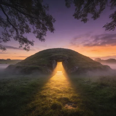 Sunrise hitting the ancient Mound of the Hostages at the Hill of Tara.