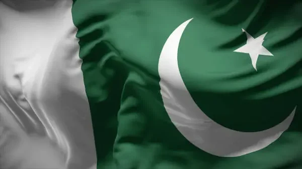 Pakistan's green flag waving, symbolizing the country's presence at the international forum.