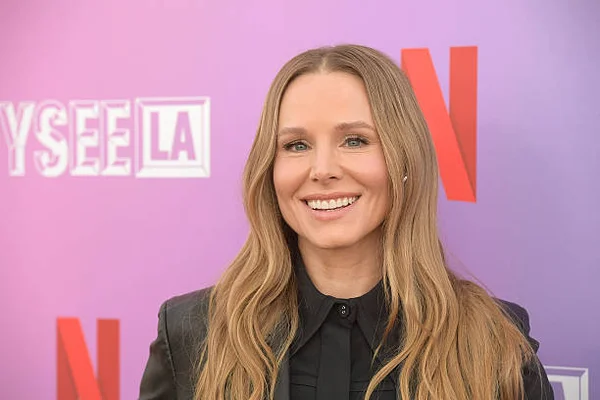 Kristen Bell attending Netflix's FYSEE LA promotional event for Nobody Wants This, wearing a black button-up shirt.