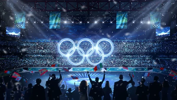 Représentation graphique de la cérémonie de clôture des Jeux de Milan-Cortina 2026 au stade San Siro.