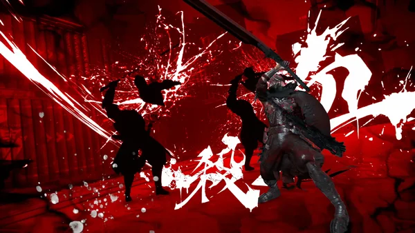 Une scène de combat intense de Ninja Gaiden 4 avec un style visuel rouge sang saisissant