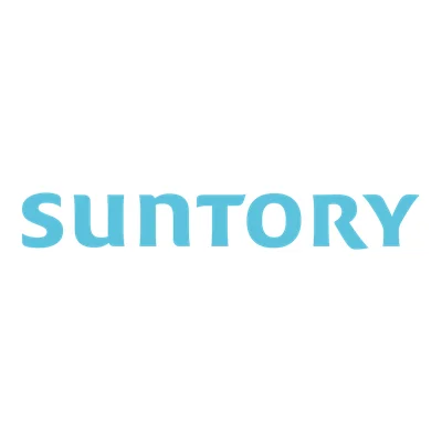 Logo de l'entreprise Suntory en bleu clair sur fond blanc.