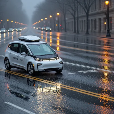Une voiture autonome blanche Waymo garée sur une rue urbaine.