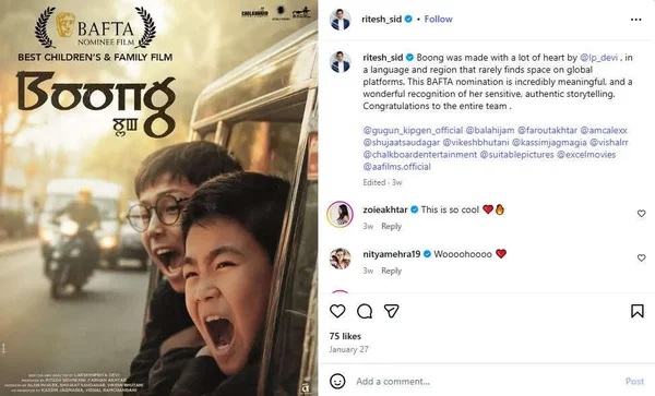 La présence de Ritesh Sidhwani est amplifiée par une réalisation marquante pour Excel Entertainment, dont le film Boong a obtenu une nomination dans la catégorie Meilleur film pour enfants et famille aux BAFTAs.