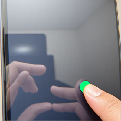 Gros plan d'un pouce qui appuie sur un bouton vert 'Parier' au centre d'un écran, reflets d'une pièce sombre sur le verre de l'écran