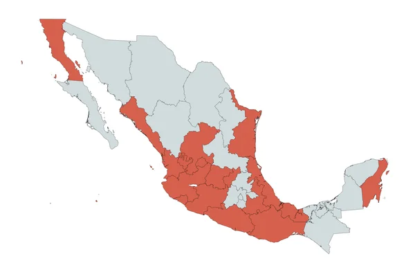 Carte indiquant les états mexicains où des troubles ont été signalés suite à la mort de Nemesio Oseguera Cervantes