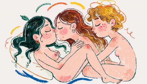 Sexual threesome, 1 man and 2 women