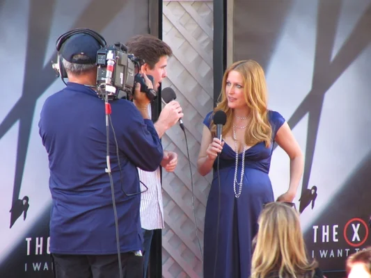 L'actrice Gillian Anderson, interprète de Dana Scully, lors d'une interview en 2008