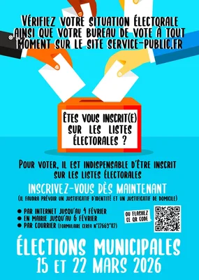 Affiche officielle d'information pour les élections municipales des 15 et 22 mars 2026