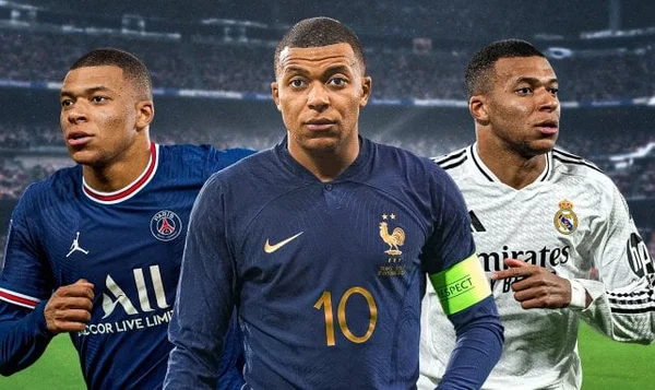 Kylian Mbappé sous les couleurs du PSG, de l'équipe de France et du Real Madrid
