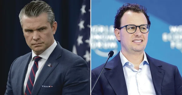 Deux hommes en costume lors d'un événement formel sur la rupture entre le Pentagone et Anthropic.