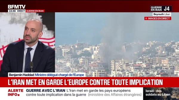 Benjamin Haddad, ministre délégué chargé de l'Europe, sur le plateau de BFMTV.