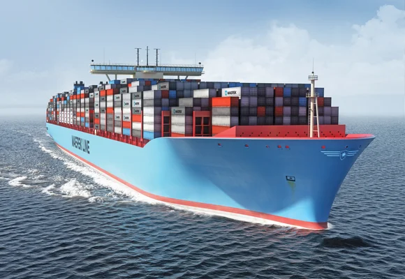 Navire de la classe Triple E de Maersk vu dans une illustration numérique.