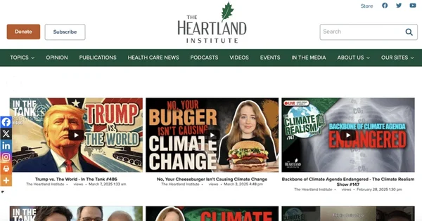 Page d'accueil du Heartland Institute, acteur majeur du déni climatique américain.