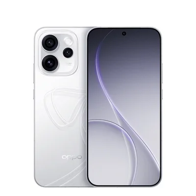 L'OPPO Reno 15 Pro blanc montrant sa configuration triple caméra et son écran aux lignes dégradées.
