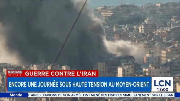 Capture d'écran de la chaîne LCN titrée sur l'escalade du conflit au Moyen-Orient le troisième jour