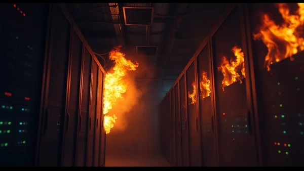 Illustration d'un incendie dans une salle de serveurs