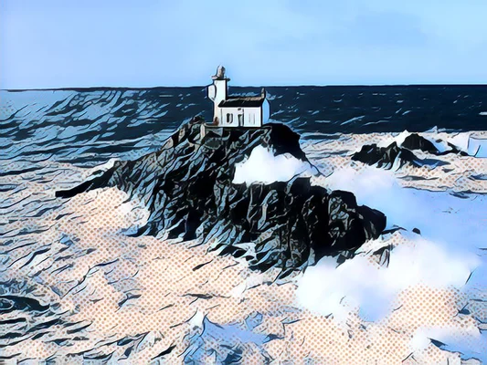 Représentation artistique et stylisée du phare de l'horreur.