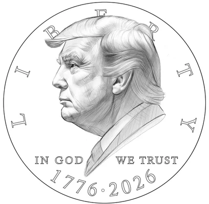 Illustration d'une pièce de monnaie ou d'un médaillon à l'effigie de Trump.